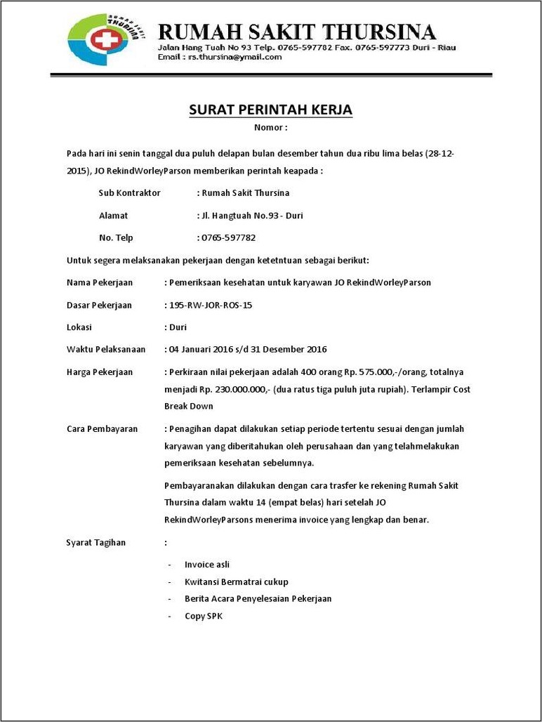 Pantauan Surat Perintah Kerja Contoh