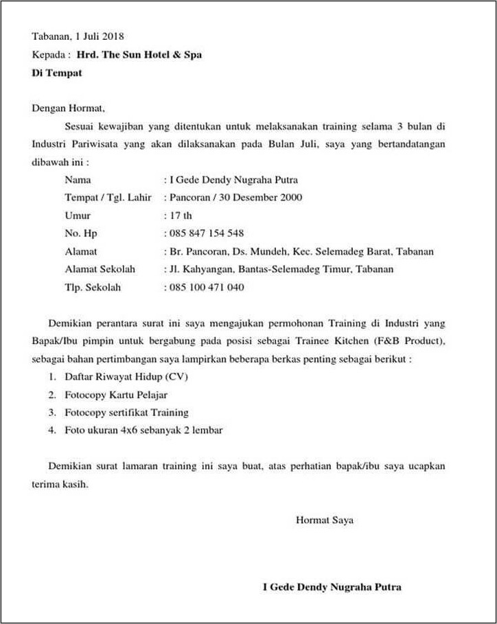 Surat Lamaran Pkl Mahasiswa Ke Televisi Contoh