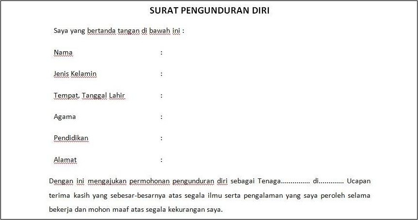 Surat Pengunduran Diri Dari Pekerjaan Contoh