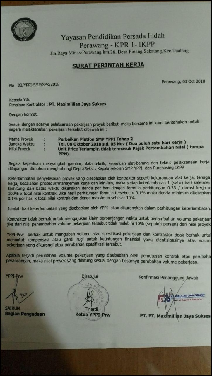 Surat Perintah Kerja Proyek Contoh