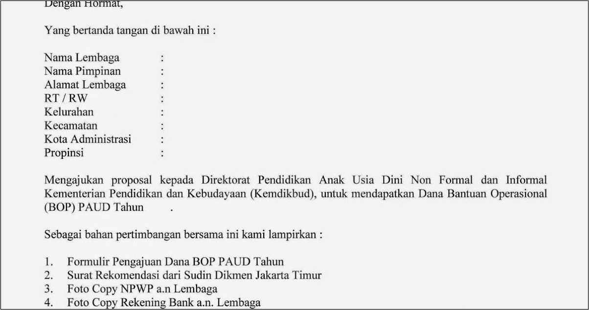 Contoh Doc Surat Permohonan Bop