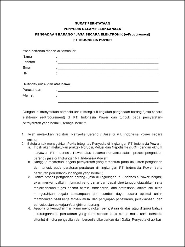 Contoh Dokumen Surat Keterangan Perusahaan Penyedia Jasa Aplikasi
