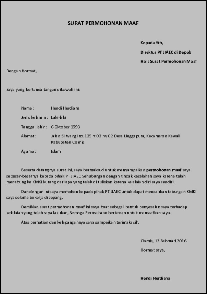 Contoh Draft Email Surat Permohonan Maaf