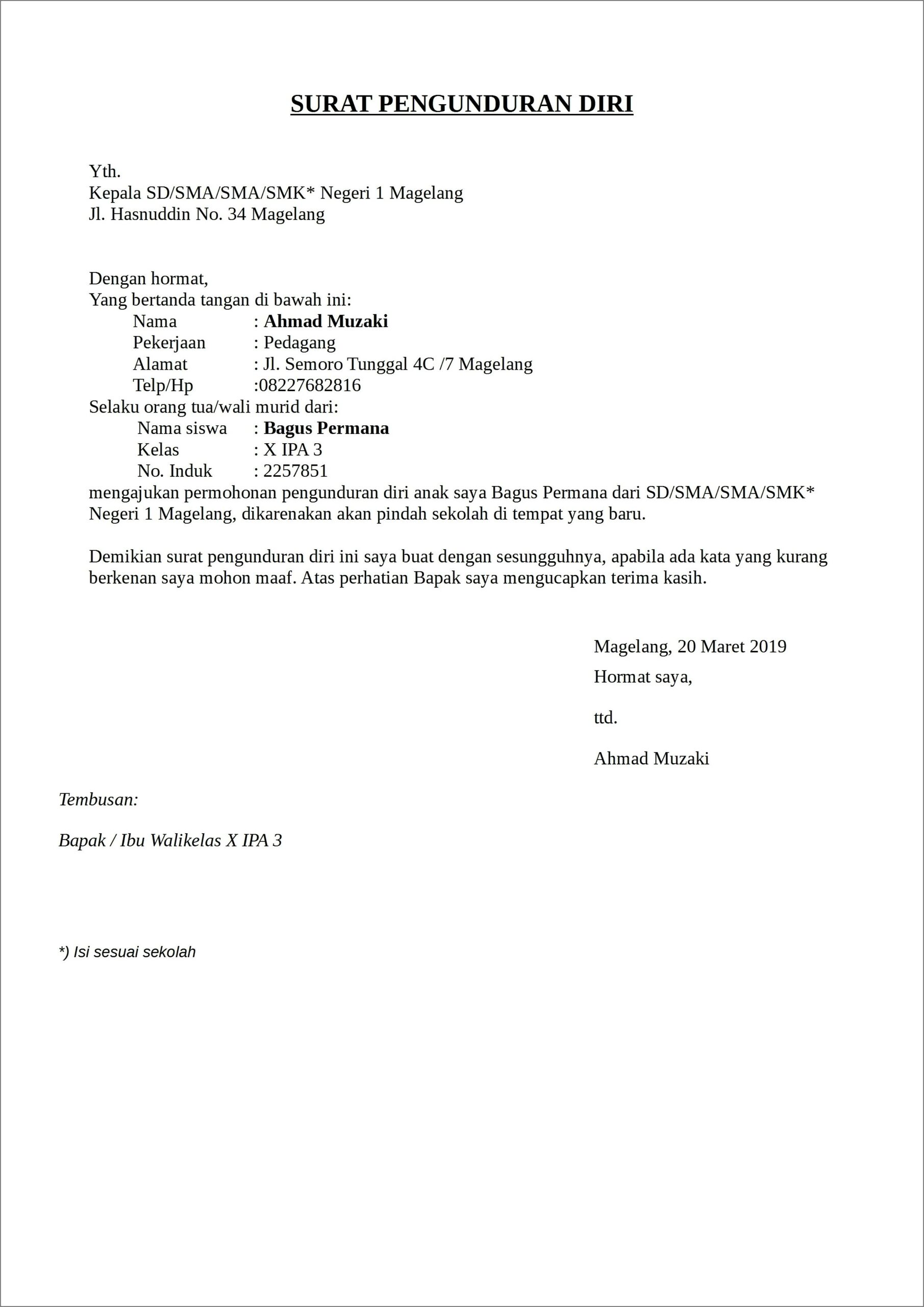 Contoh Format Surat Keterangan Asal Sekolah