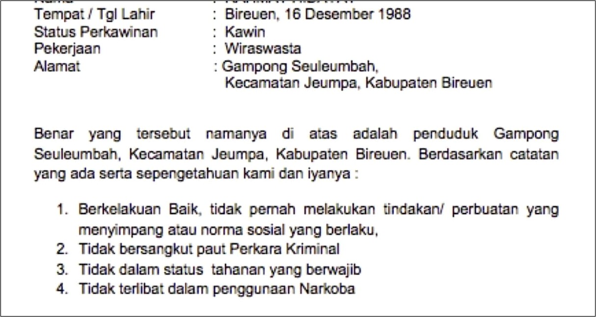 Contoh Format Surat Keterangan Catatan Kepolisian