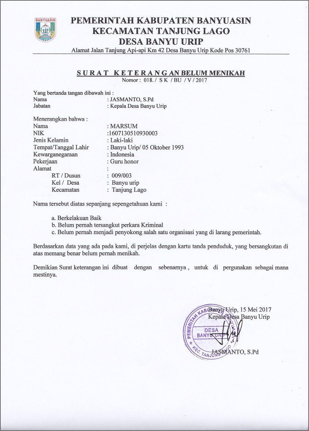 Contoh Format Surat Keterangan Kelakuan Baik Dari Sekolah