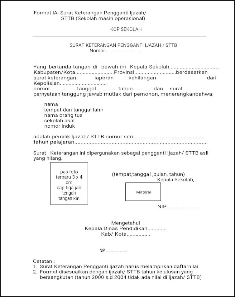 Contoh Format Surat Keterangan Pengganti Ijazah