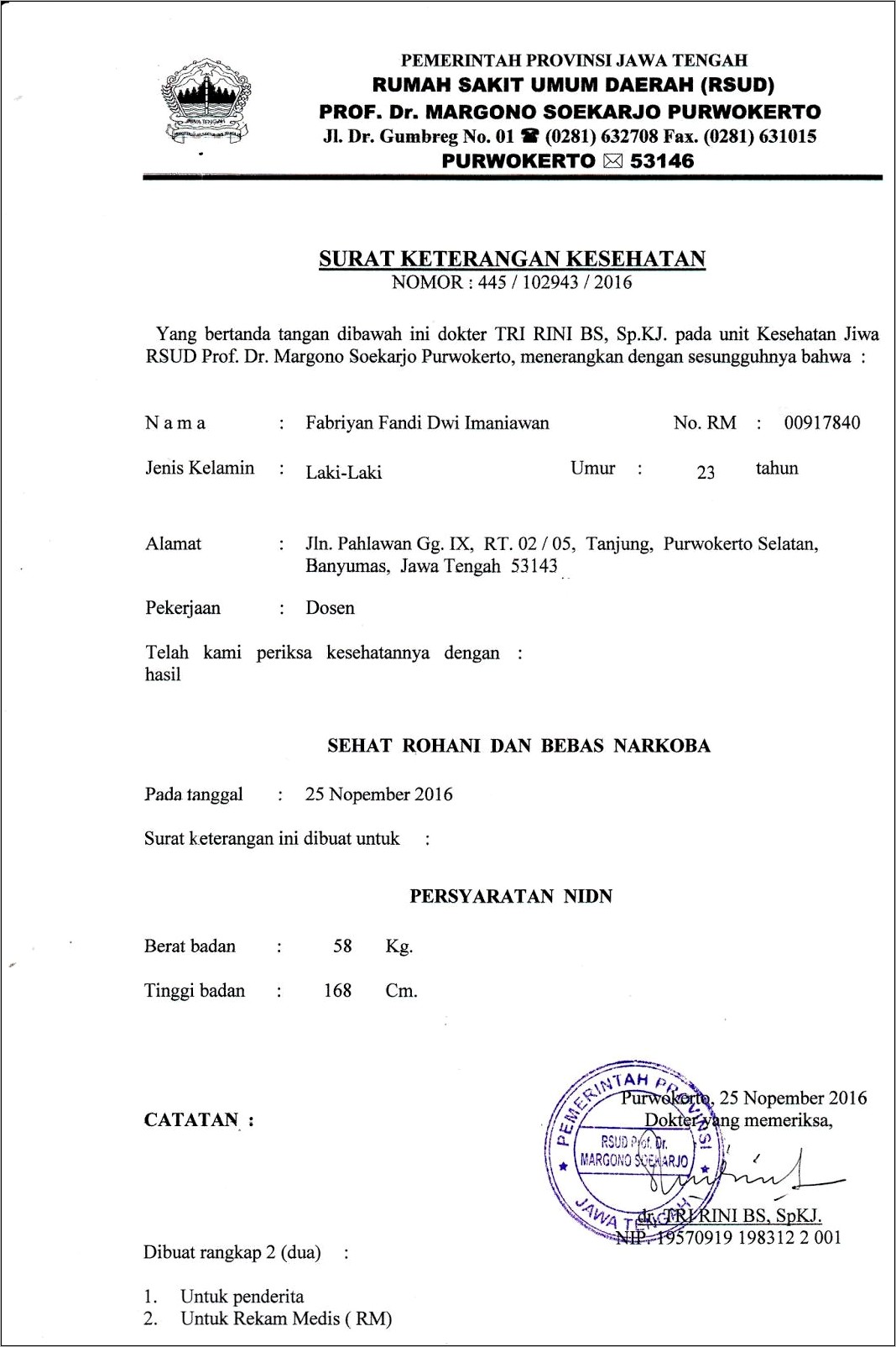 Contoh Format Surat Keterangan Sehat Dari Dokter Tangerang Surat