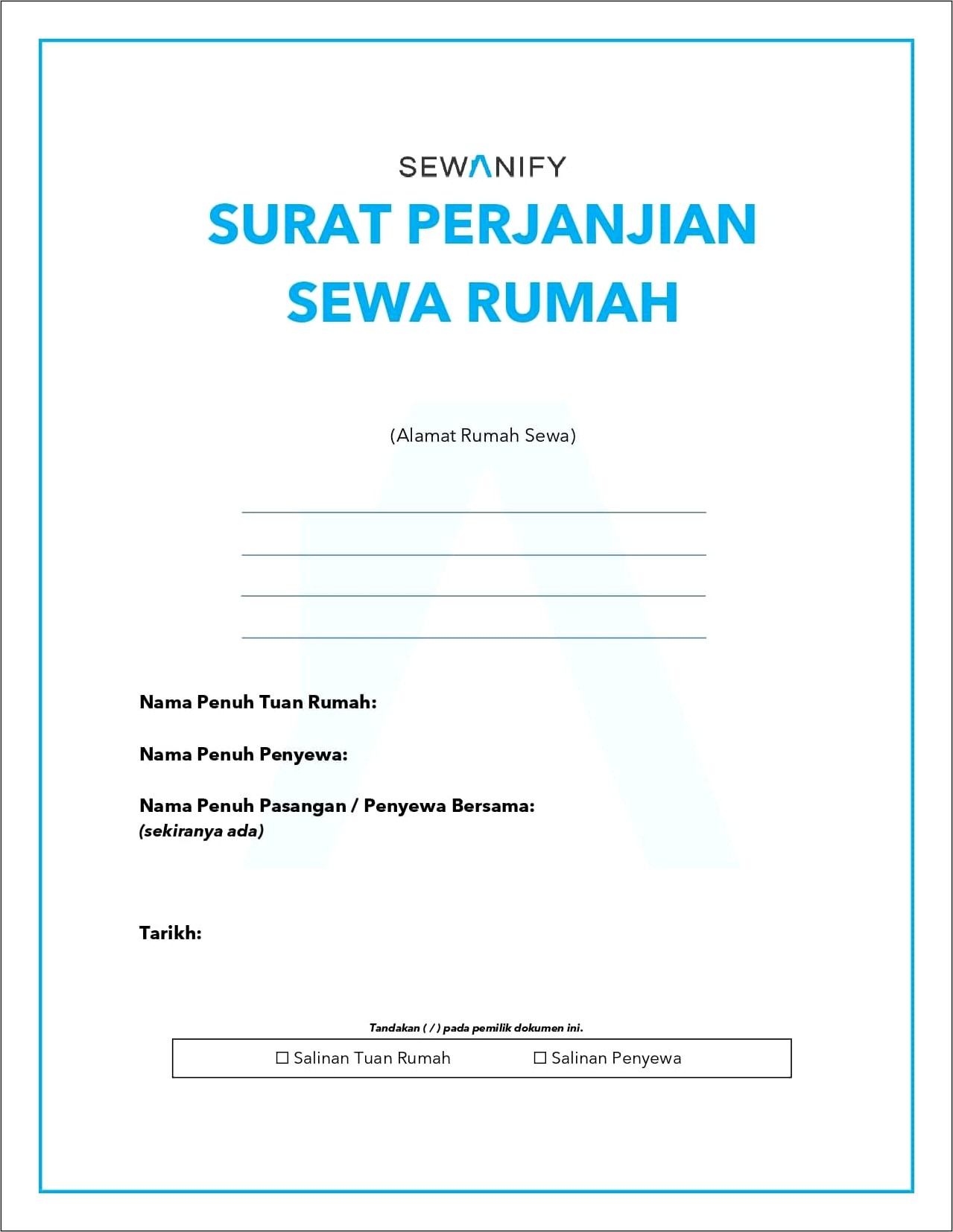 Contoh Format Surat Perjanjian Sewa Rumah