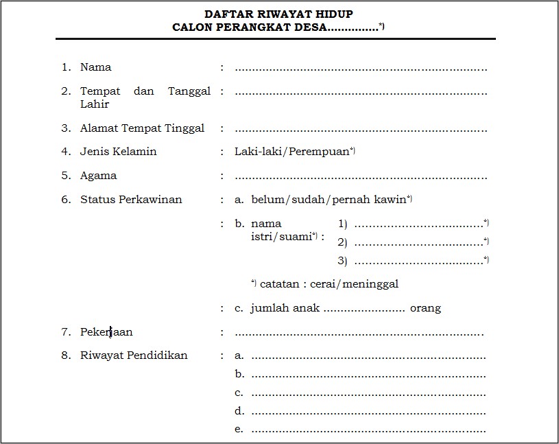 Contoh Format Surat Permohonan Calon Kepala Desa