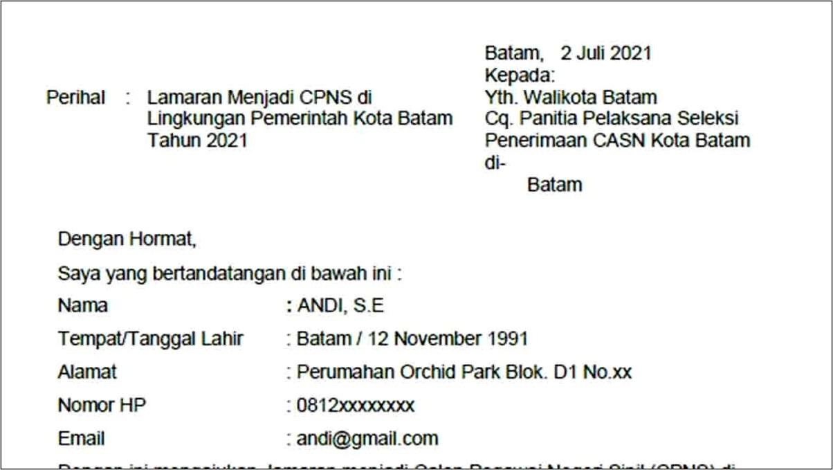 Contoh Format Surat Pernyataan Cpns