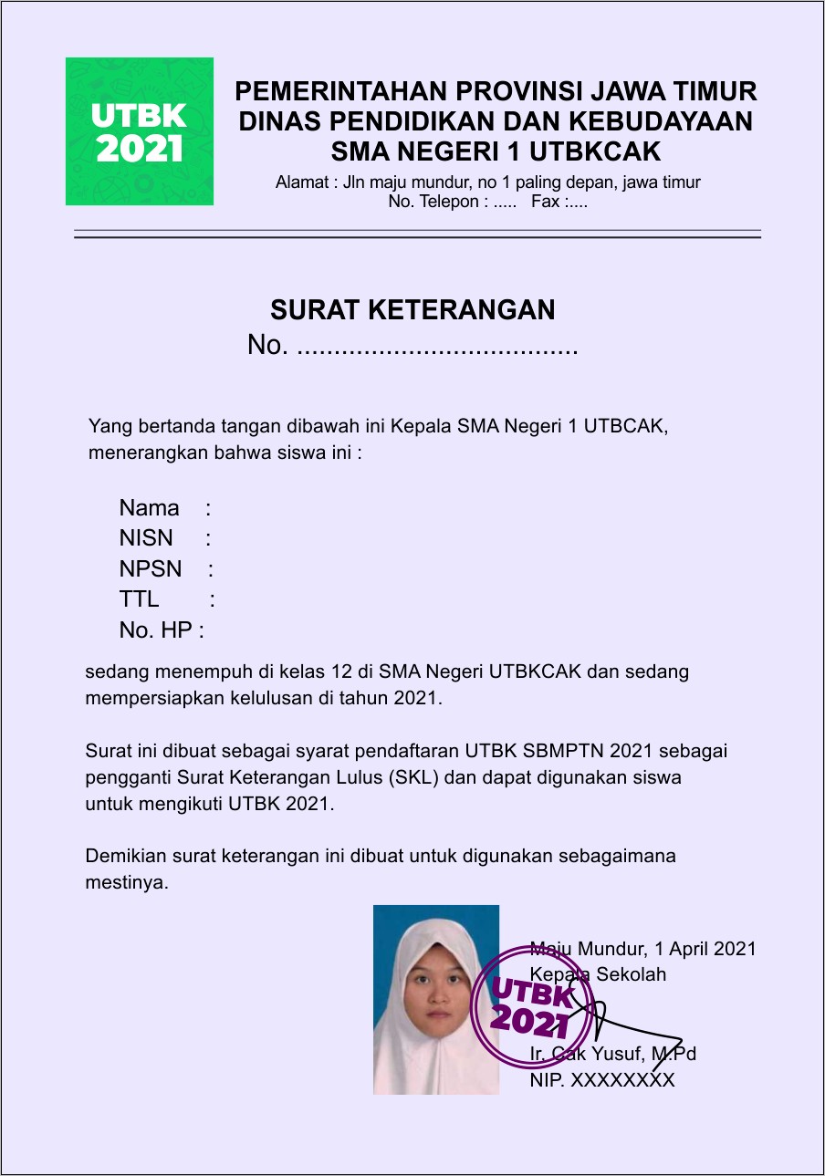 Contoh Format Surat Pernyataan Siswa Ikut Ujian