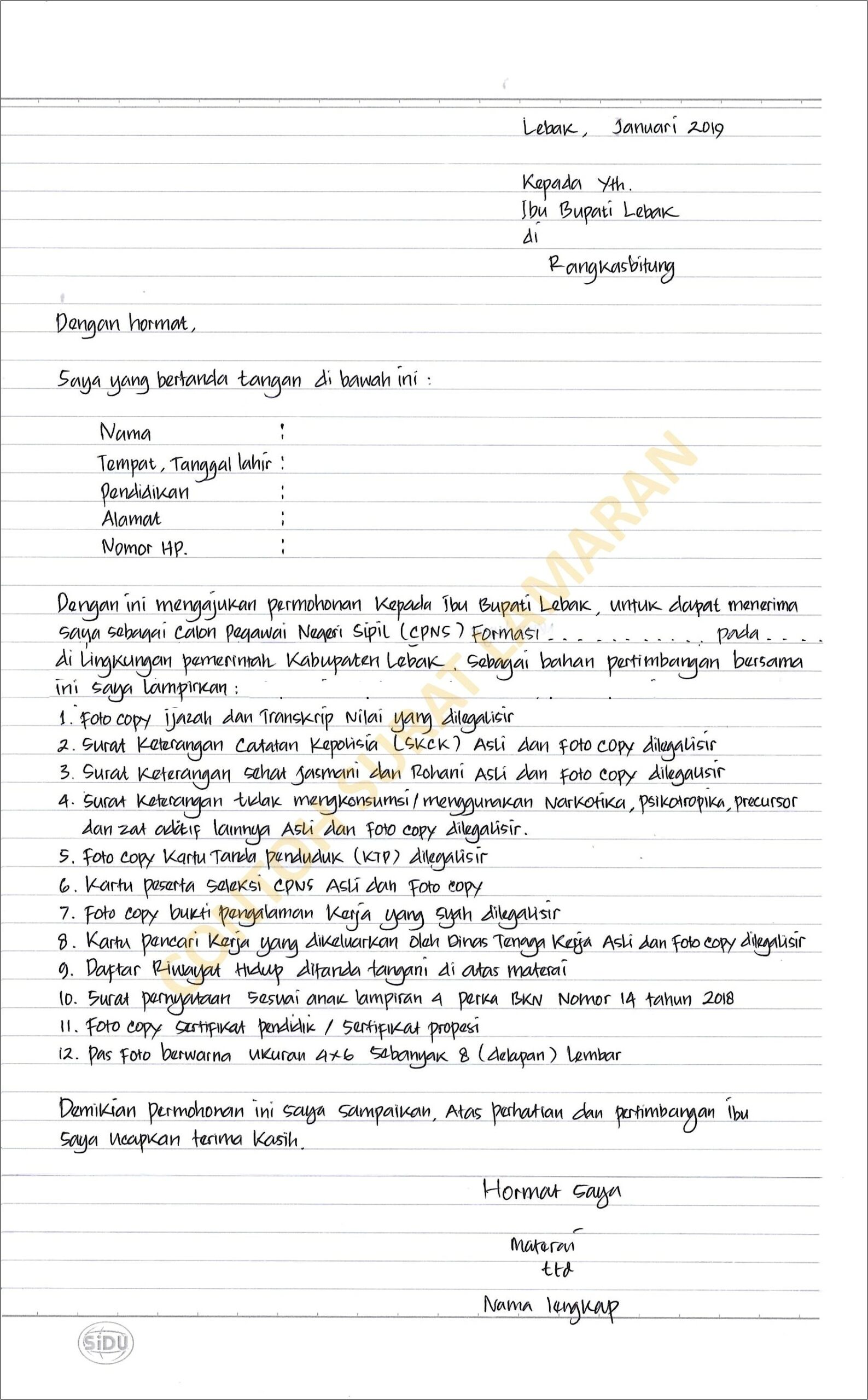 Contoh Format Surat Pernyataan Tidak Akan Mengajukan Pindah Tugas