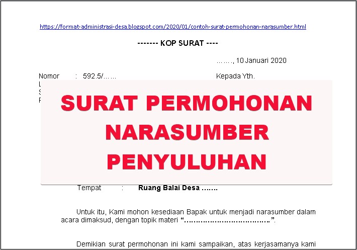 Contoh Format Surat Surat Permohonan Narsum