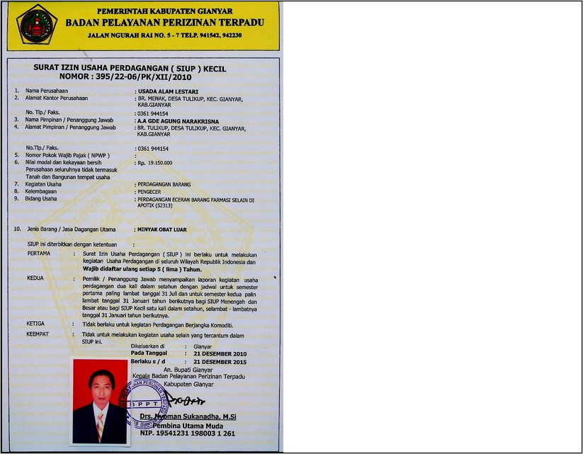 Contoh Formulir Permohonan Surat Izin Usaha Perdagangan