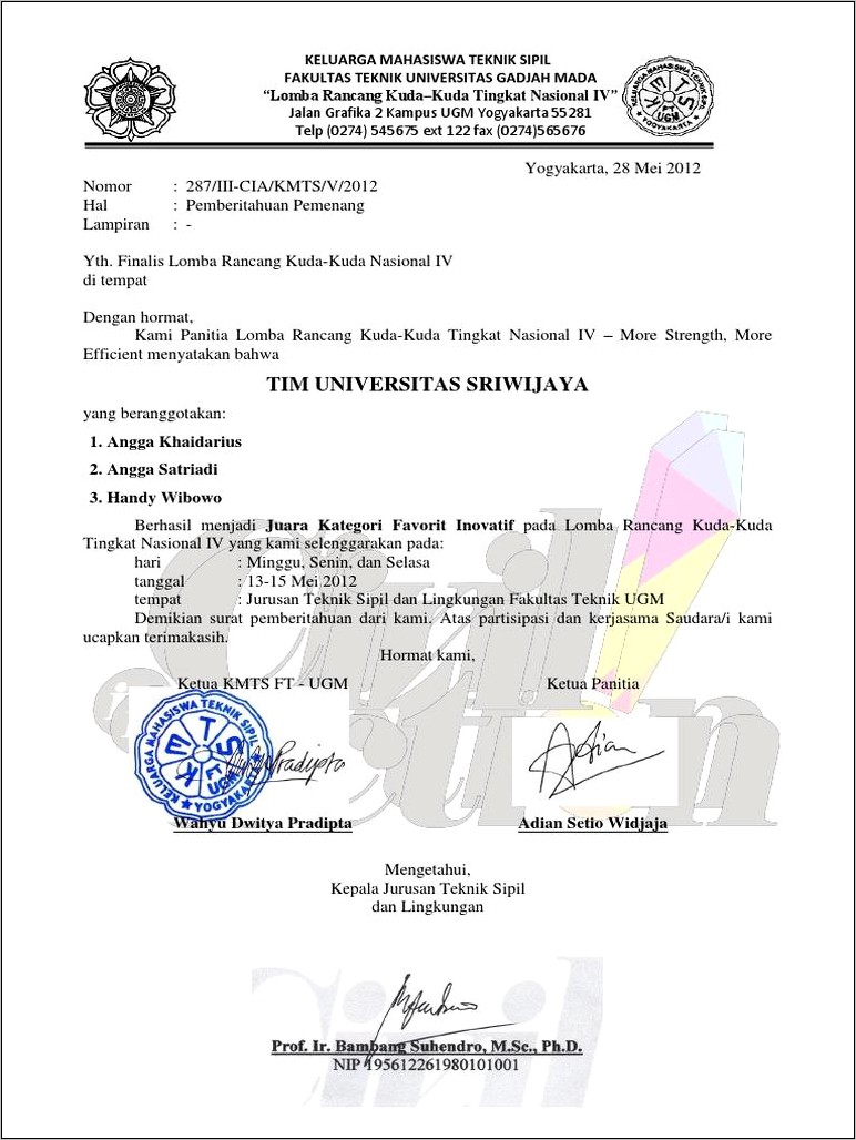 Contoh Keterangan Surat Pemenang
