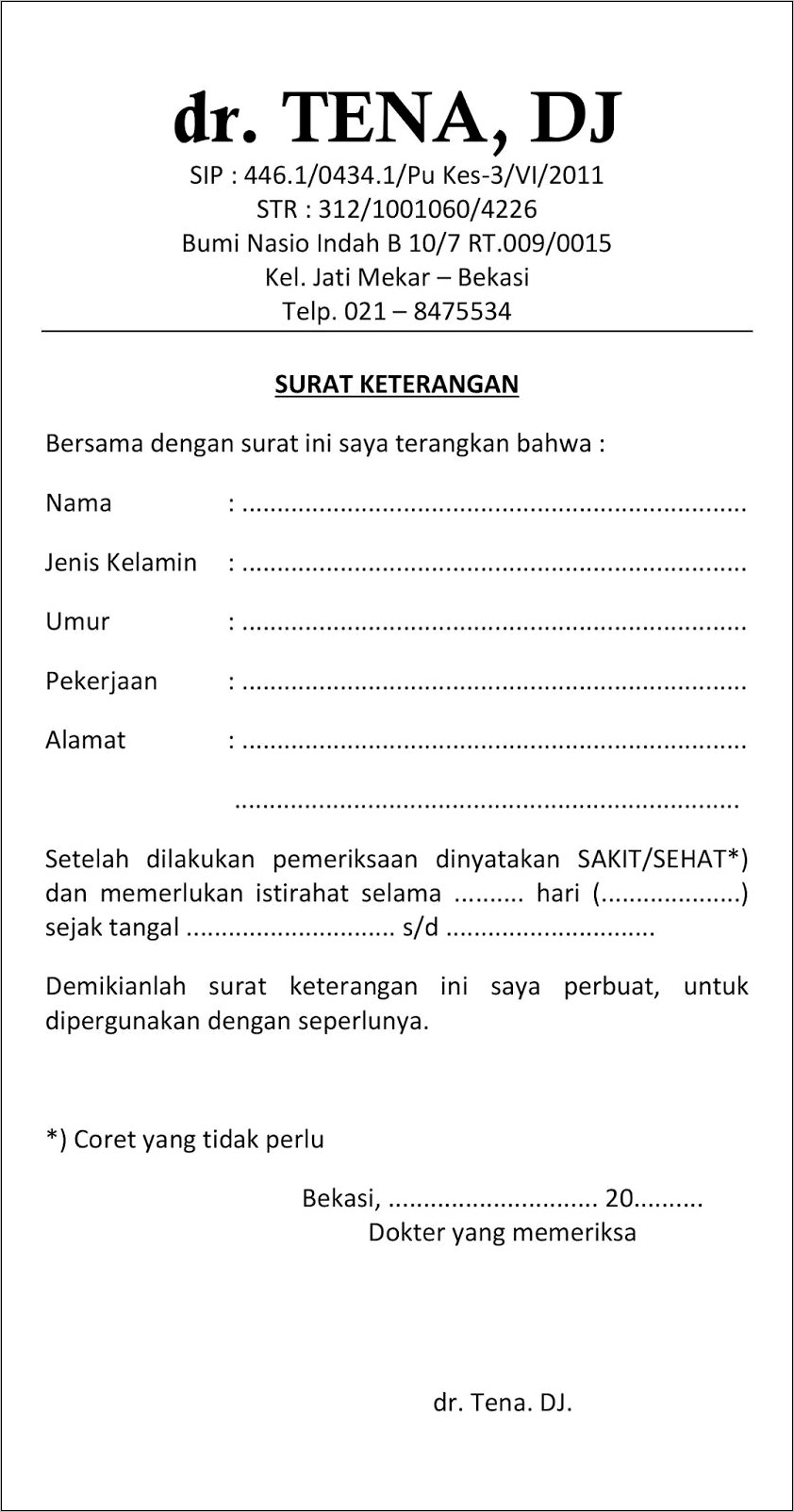 Contoh Keterangan Surat Sakit Di Bidan Swasta Tahun 2016