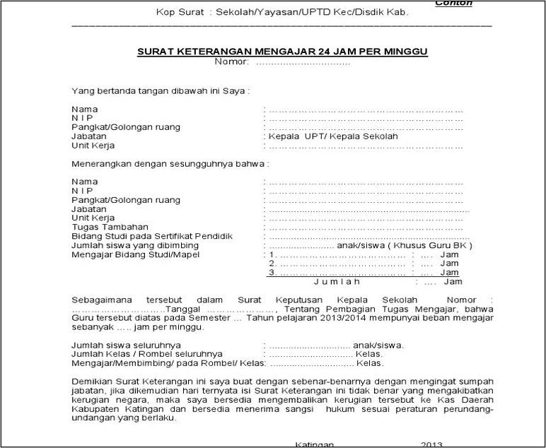 Contoh Keterangan Surat Siap Mengabdi Pada Yayasan