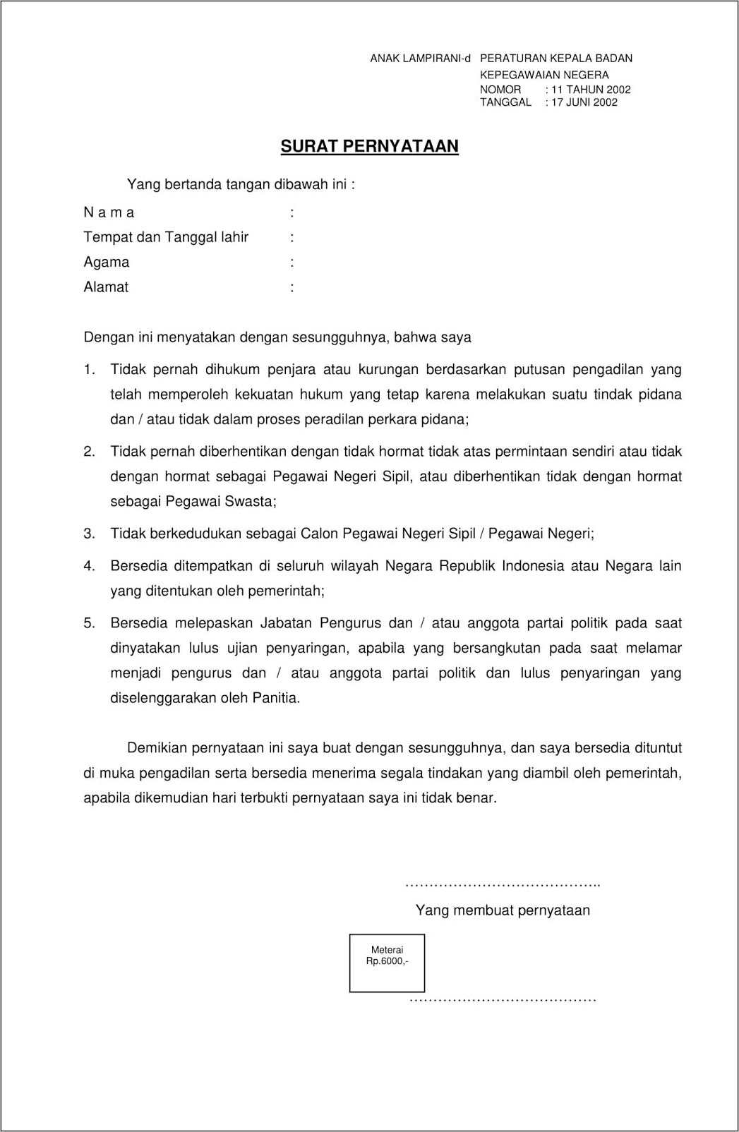 Contoh Keterangan Surat Siap Mengabdi