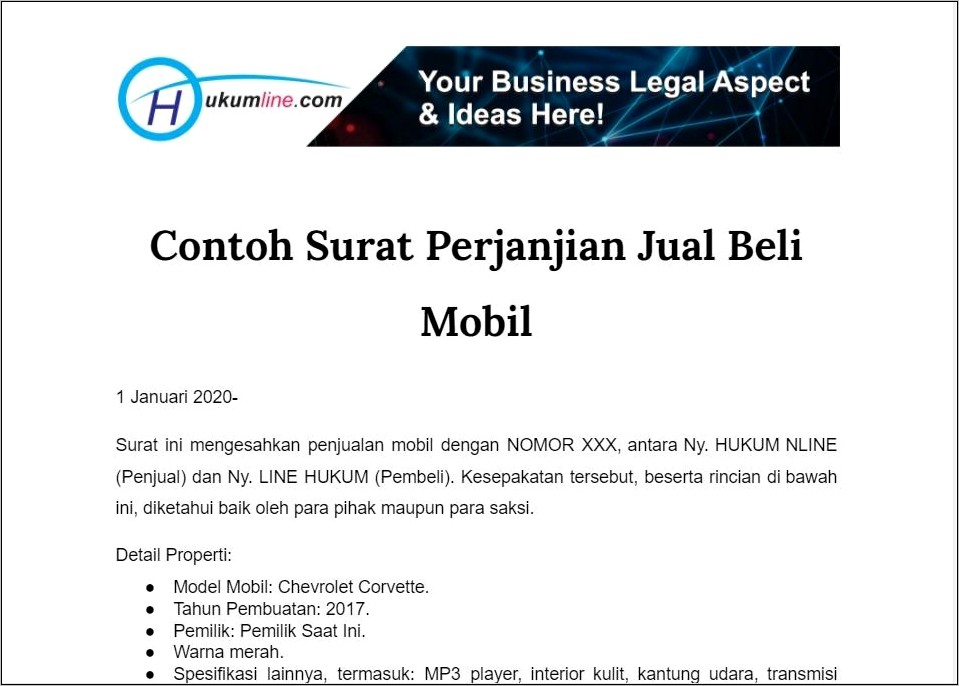 Contoh Kontrak Surat Perjanjian Jual Beli