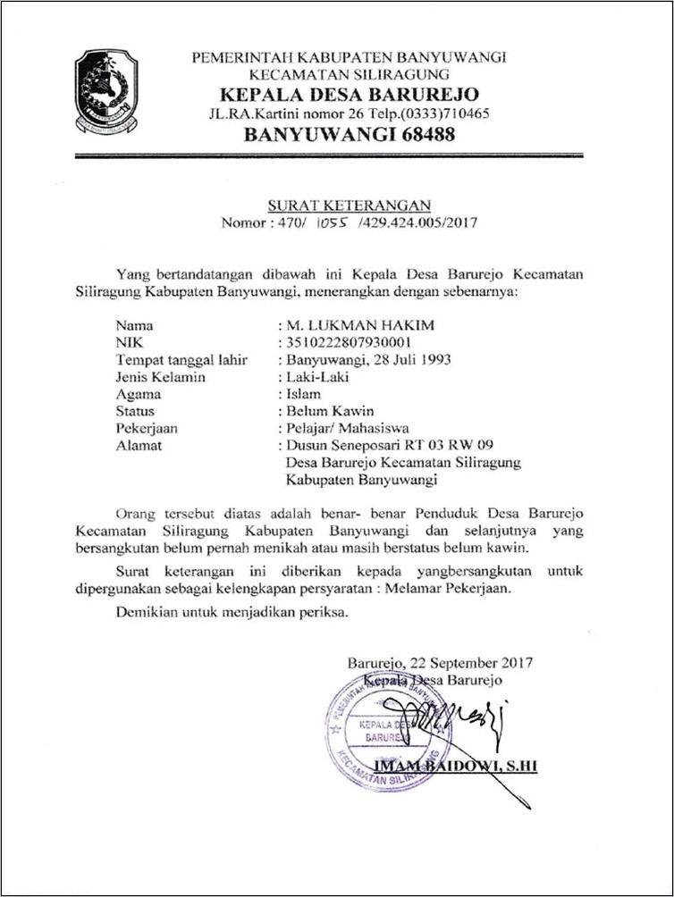 Contoh Kop Surat Keterangan Penduduk