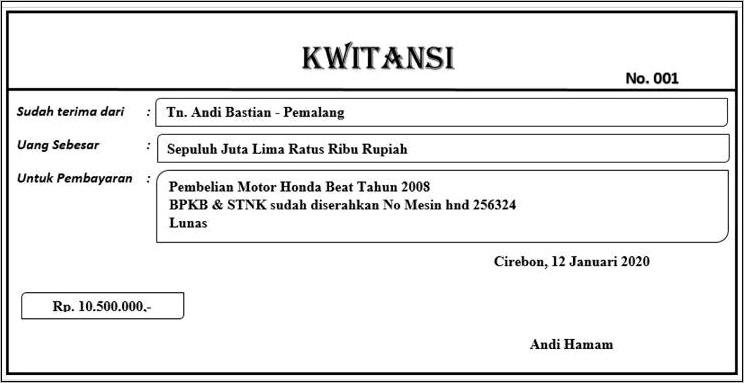 Contoh Kwitansi Surat Pernyataan Materai