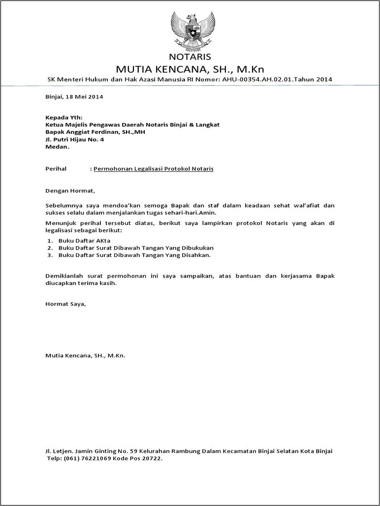 Contoh Legalisasi Notaris Surat Perjanjian