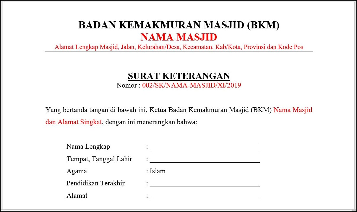 Contoh No Surat Keterangan