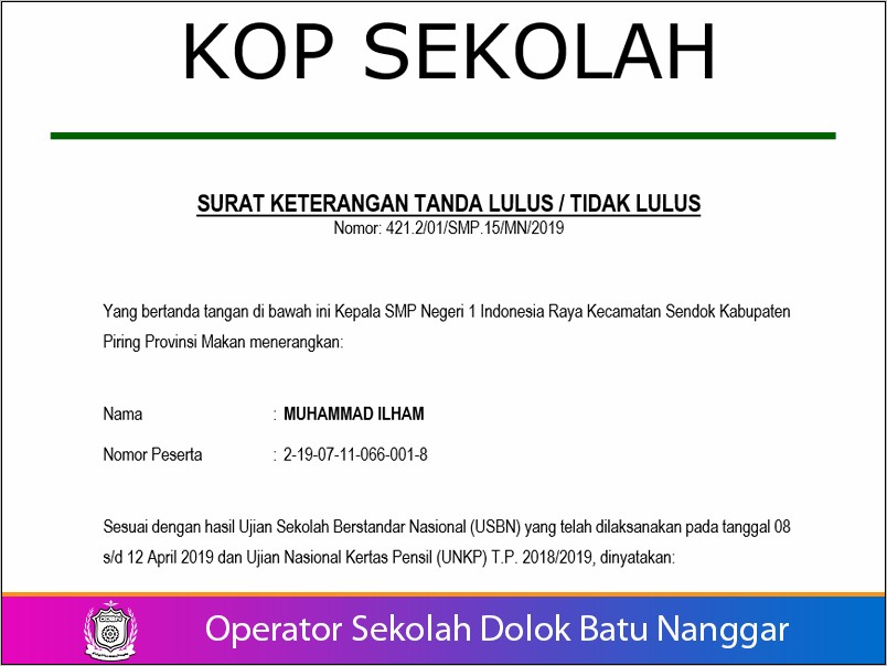 Contoh Nomor Kop Surat Keterangan Lulus