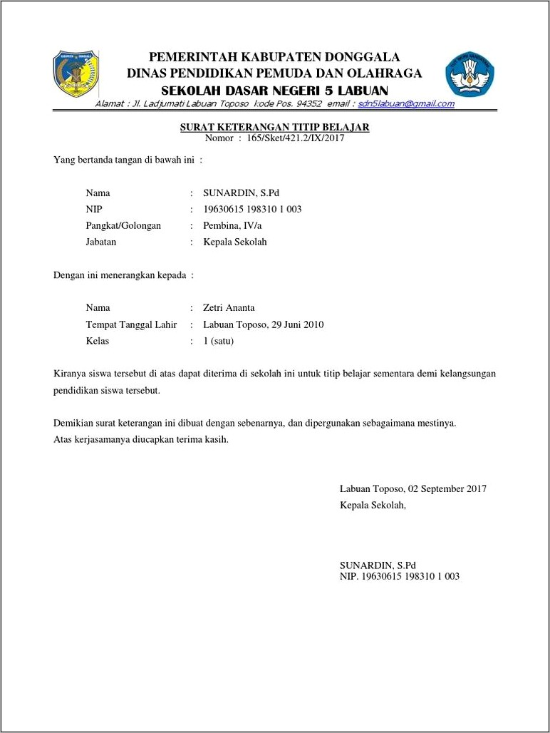 Contoh Nomor Surat Keterangan Di Sd