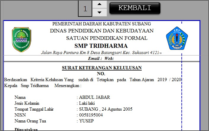 Contoh Nomor Surat Keterangan Lulus