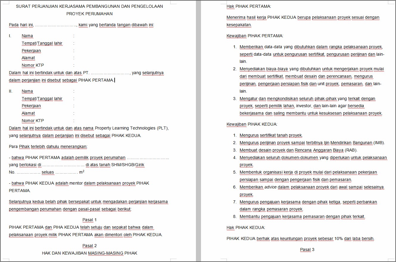 Contoh Pasal Pasal Pada Surat Perjanjian