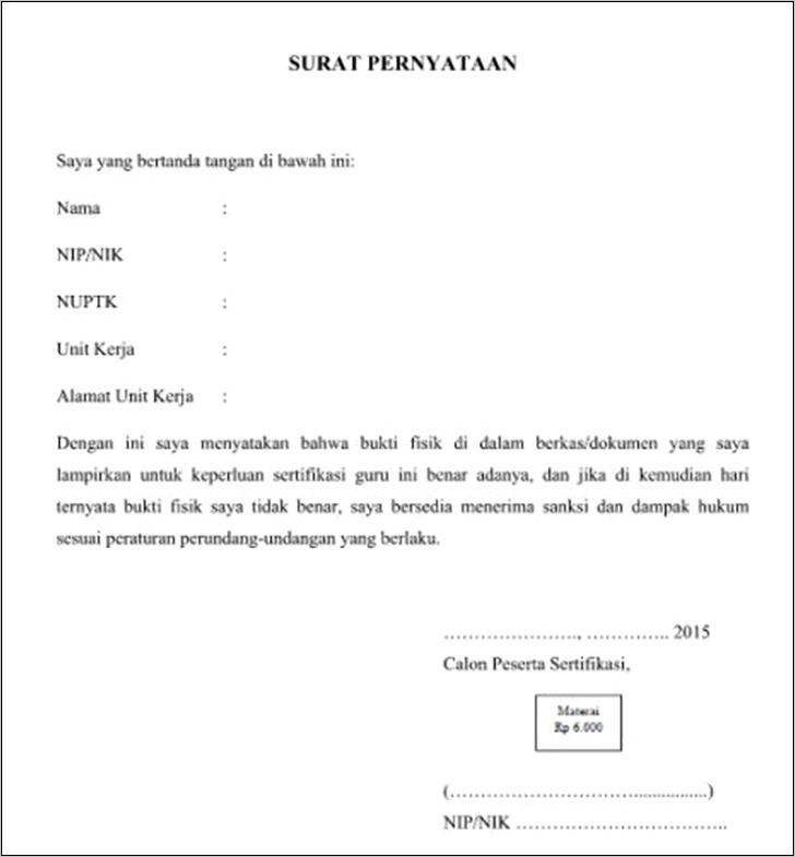 Contoh Penulisan Surat Pernyataan Yang Benar