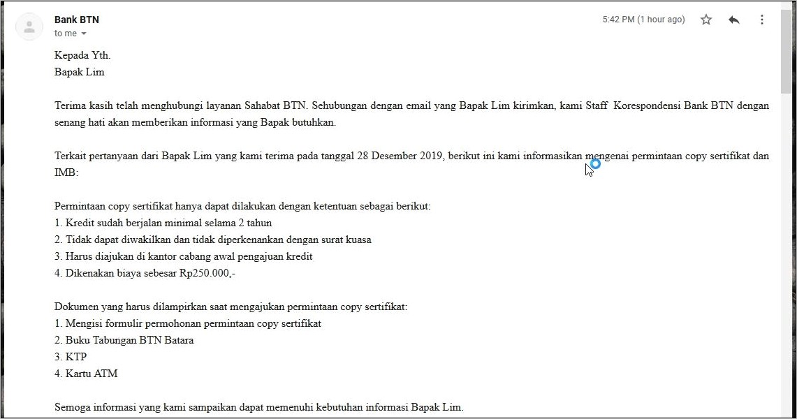 Contoh Permohonan Surat Ada Sertifikat Induk