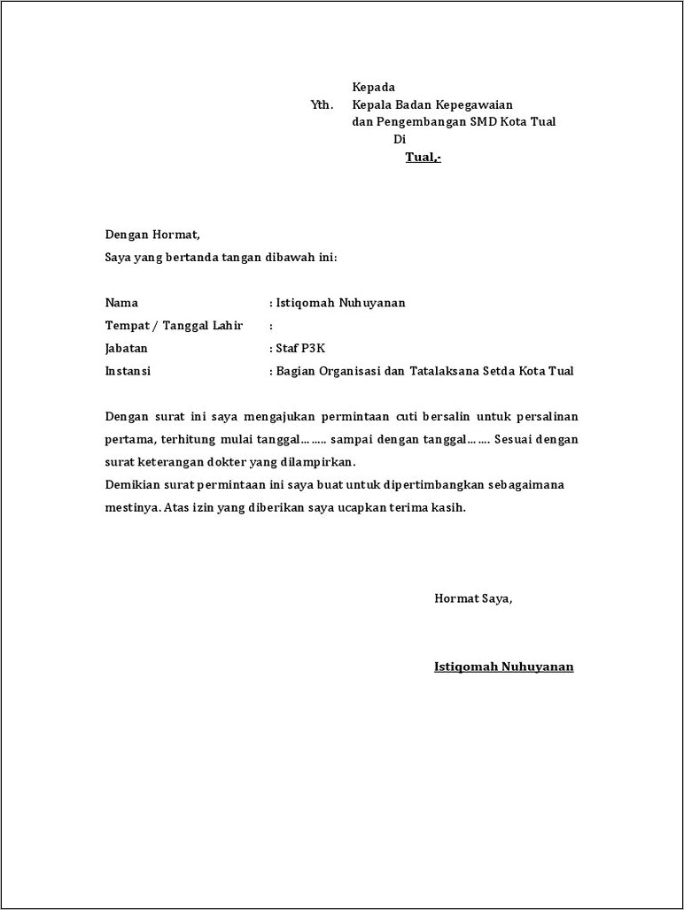 Contoh Permohonan Surat Cuti Tahunan Pns  Surat permohonan  Desain