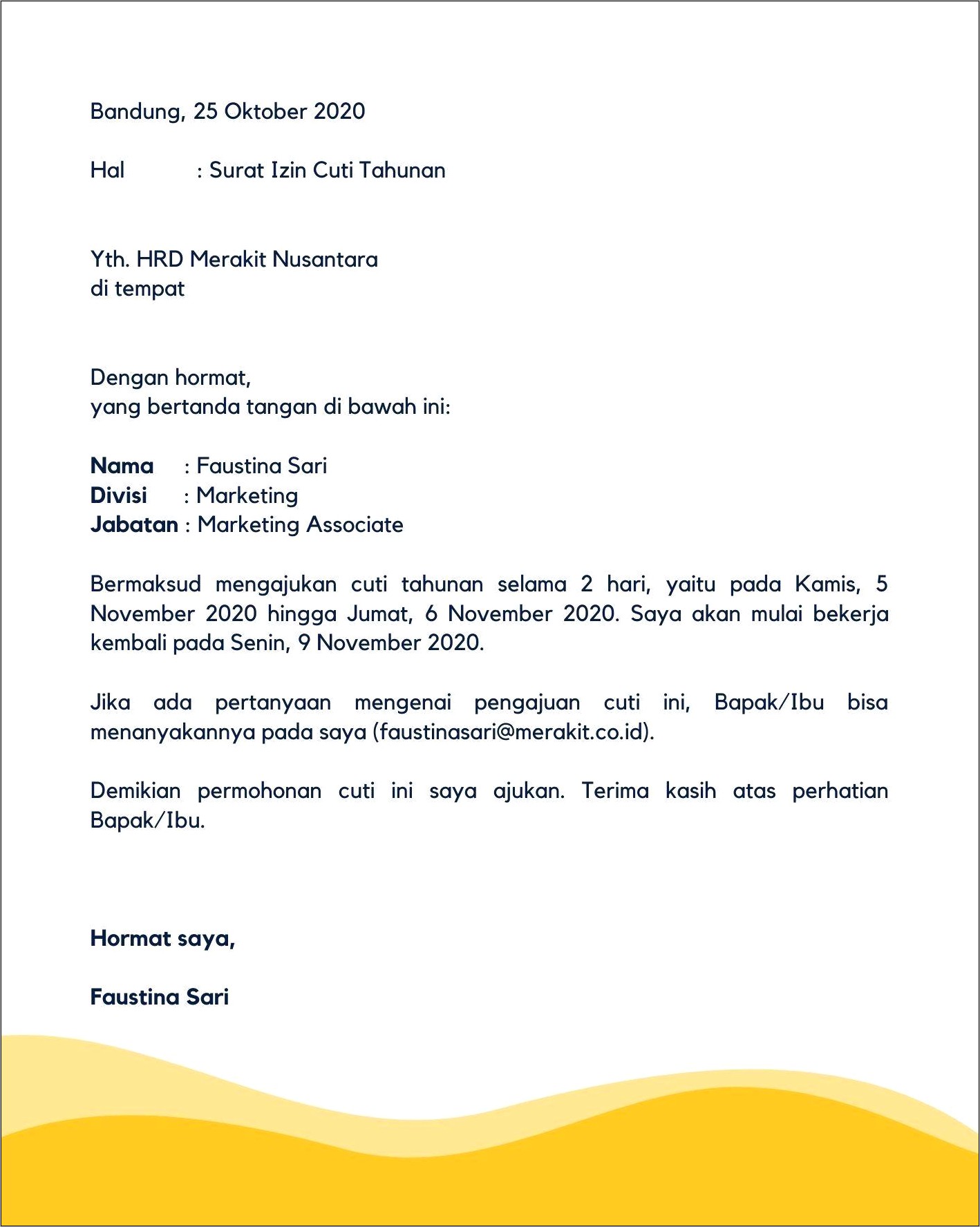 Contoh Permohonan Surat Cuti