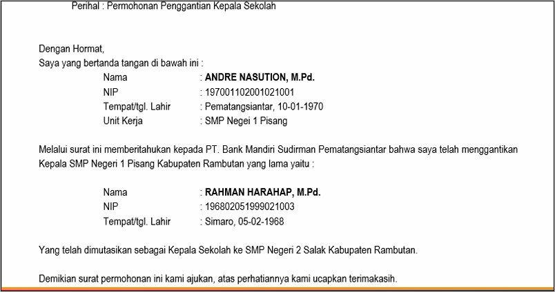 Contoh Permohonan Surat Menganti Nama Institusi