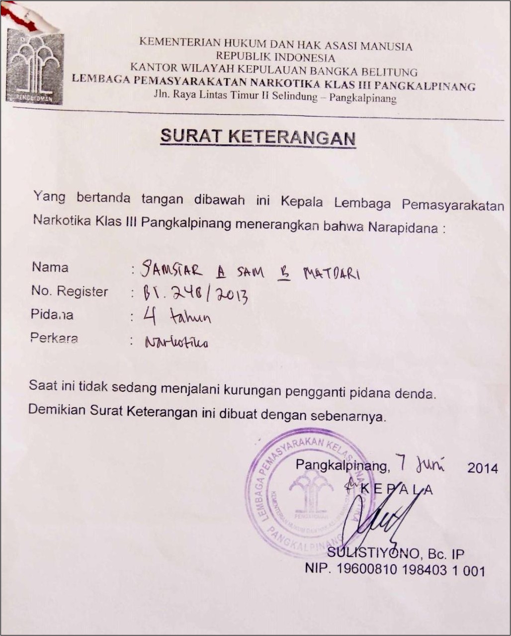 Contoh Permohonan Surat Nomor Register Perda