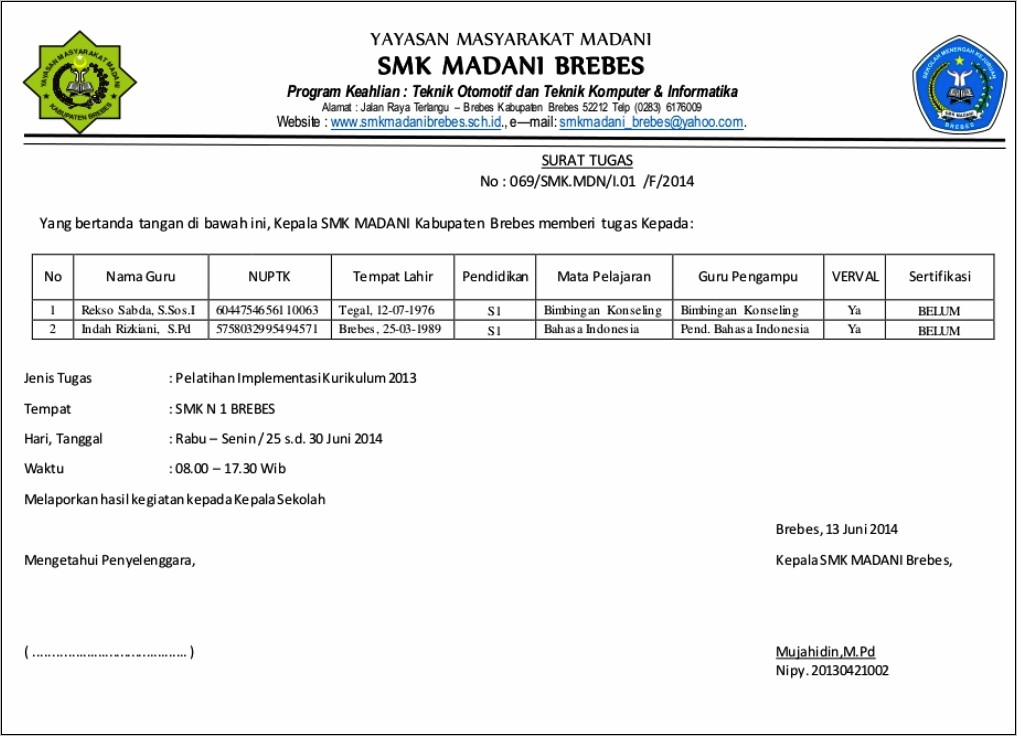 Contoh Permohonan Surat Tugas