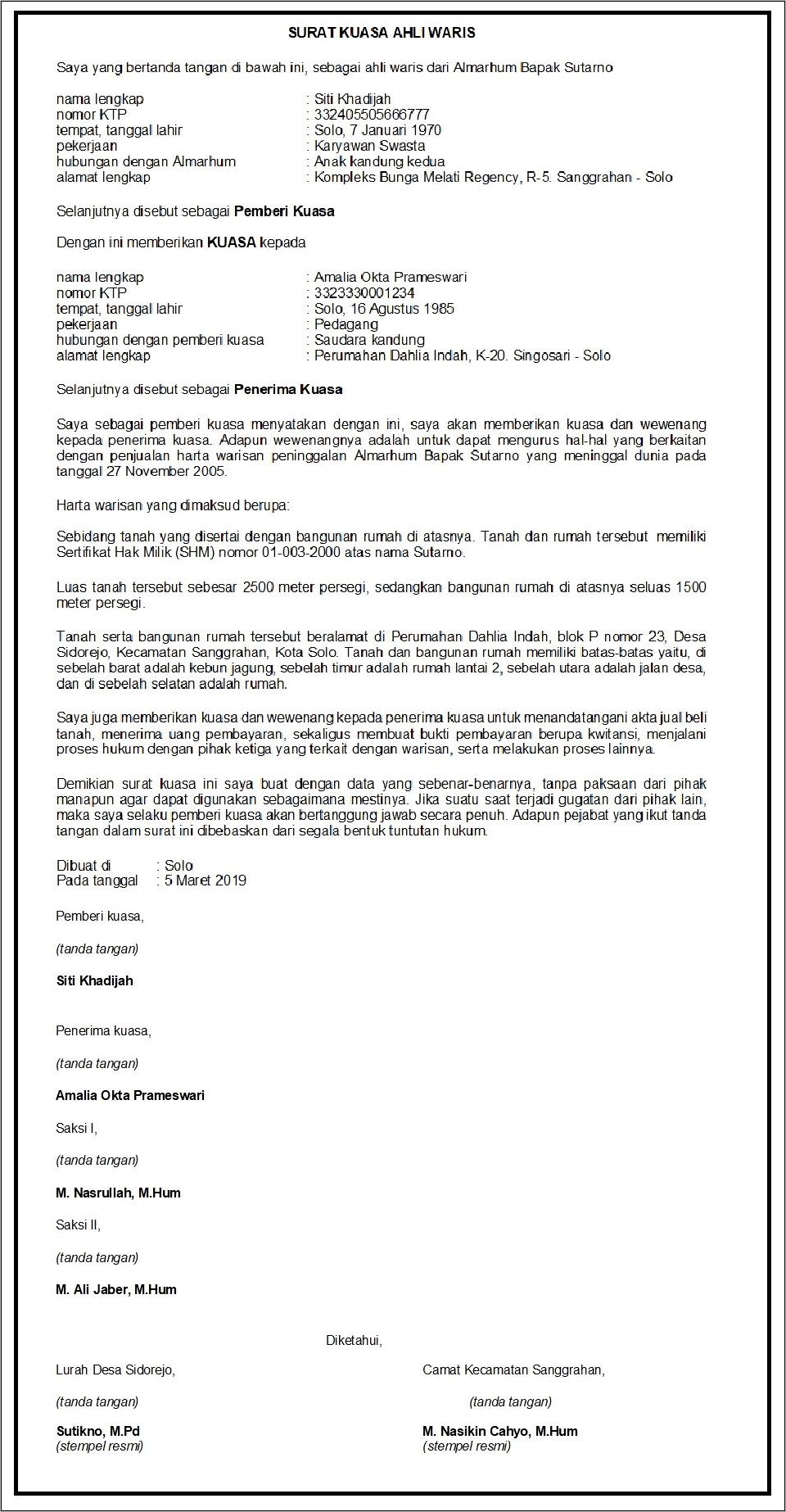 Contoh Pernyataan Surat Tanah Yg Disetujui Saudra Kandung