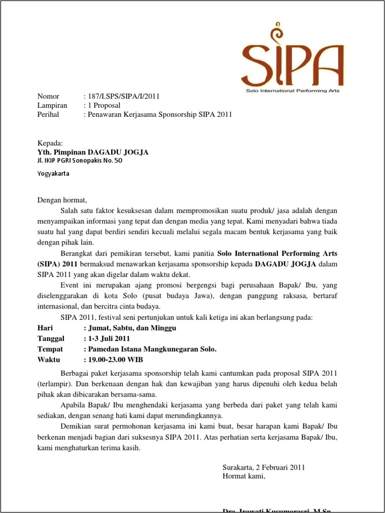 Contoh Proposal Surat Perjanjian Kerjasama Dan Sponsorship