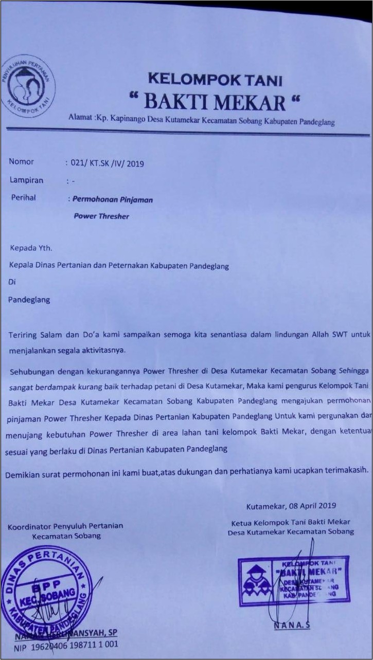 Contoh Redaksi Surat Permohonan Bantuan Kepada Bupati