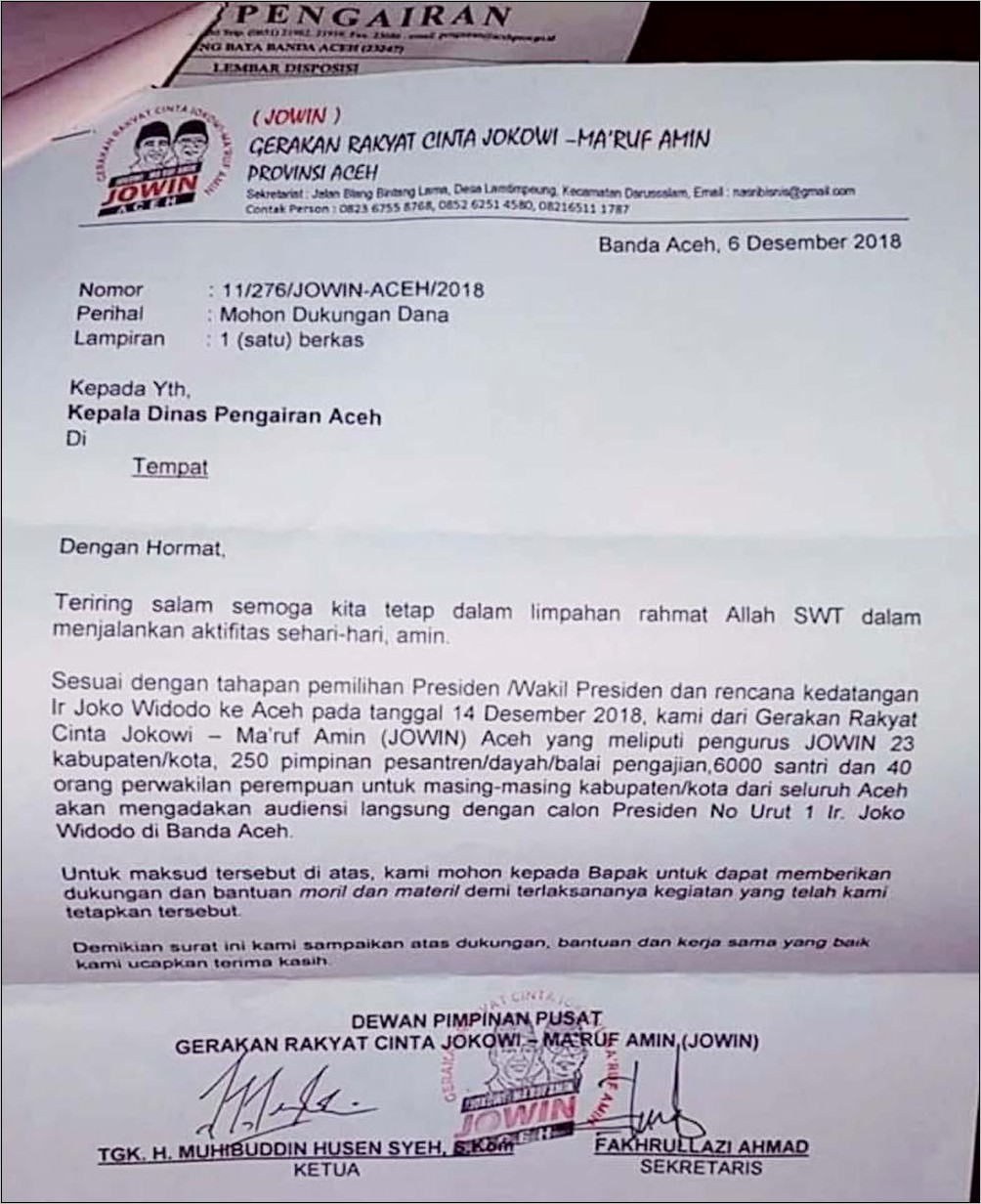 Contoh Redaksi Surat Permohonan Dana