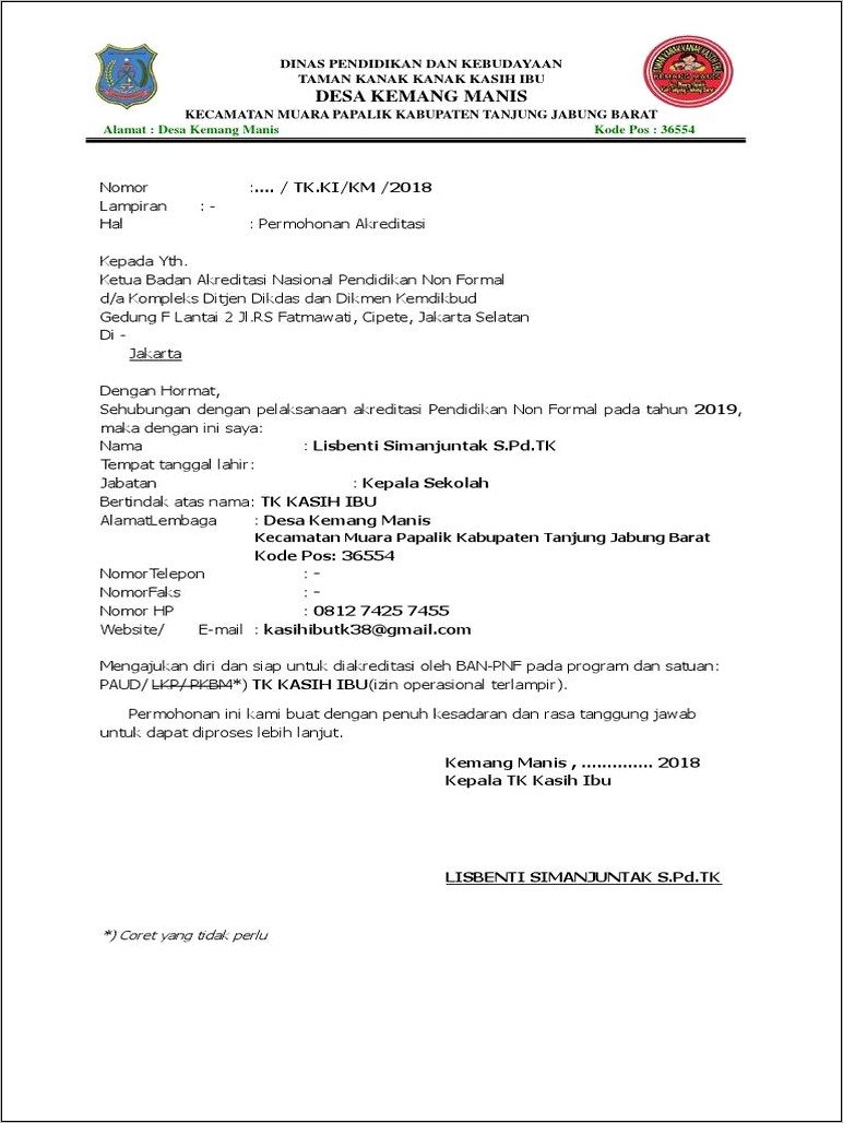 Contoh Sederhana Surat Pengantar Permohonan Akreditasi Untyuk Mi