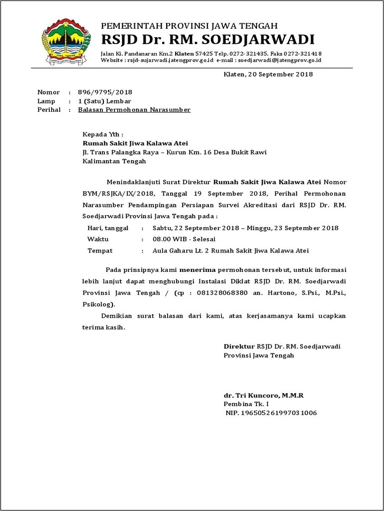 Contoh Surat Balasan Dari Surat Permohonan Peserta