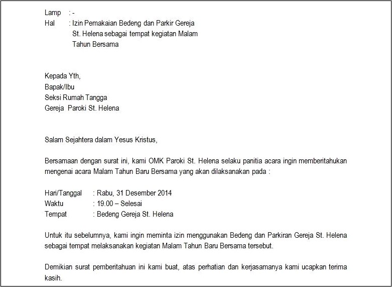 Contoh Surat Balasan Permohonan Izin Peminjaman Tempat