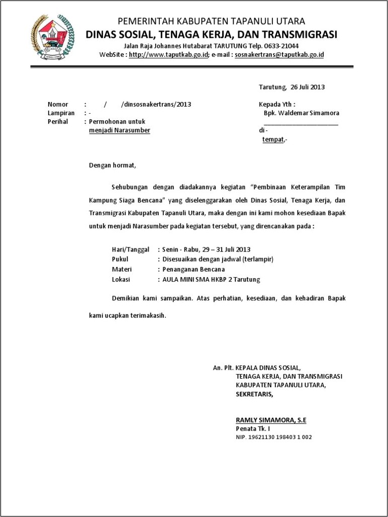 Contoh Surat Balasan Permohonan Menjadi Narasumber