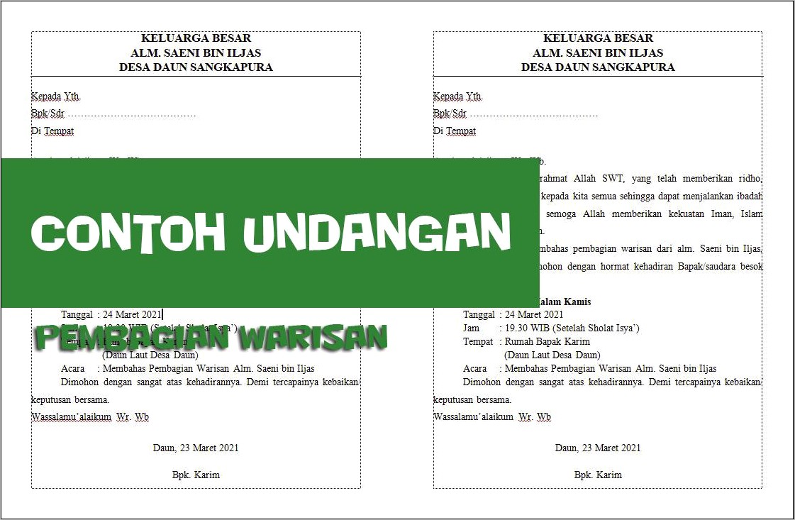Contoh Surat Dimohon Kehadirannya