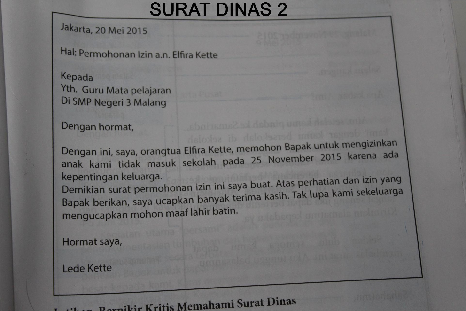 Contoh Surat Dinas Tentang Permohonan Izin