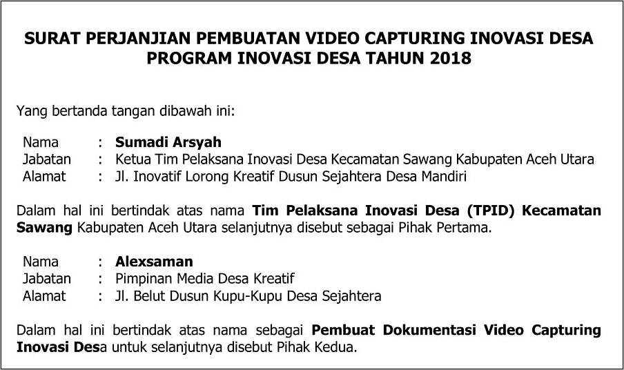 Contoh Surat Draft Perjanjian Mou Untuk Mc